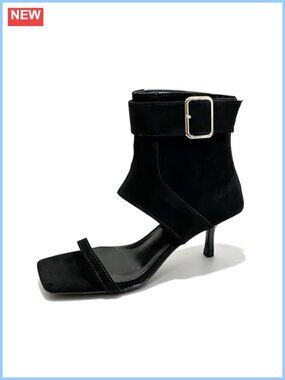 Suede High Top Stiletto Gladiator Sandals Square Toe Zipper Ankle Strap Heels